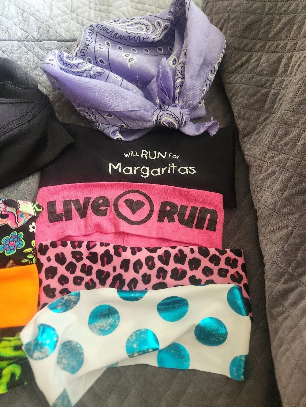 Assorted Running Headbands , A Hat and A Bandana - Mixed Colors , Sayings